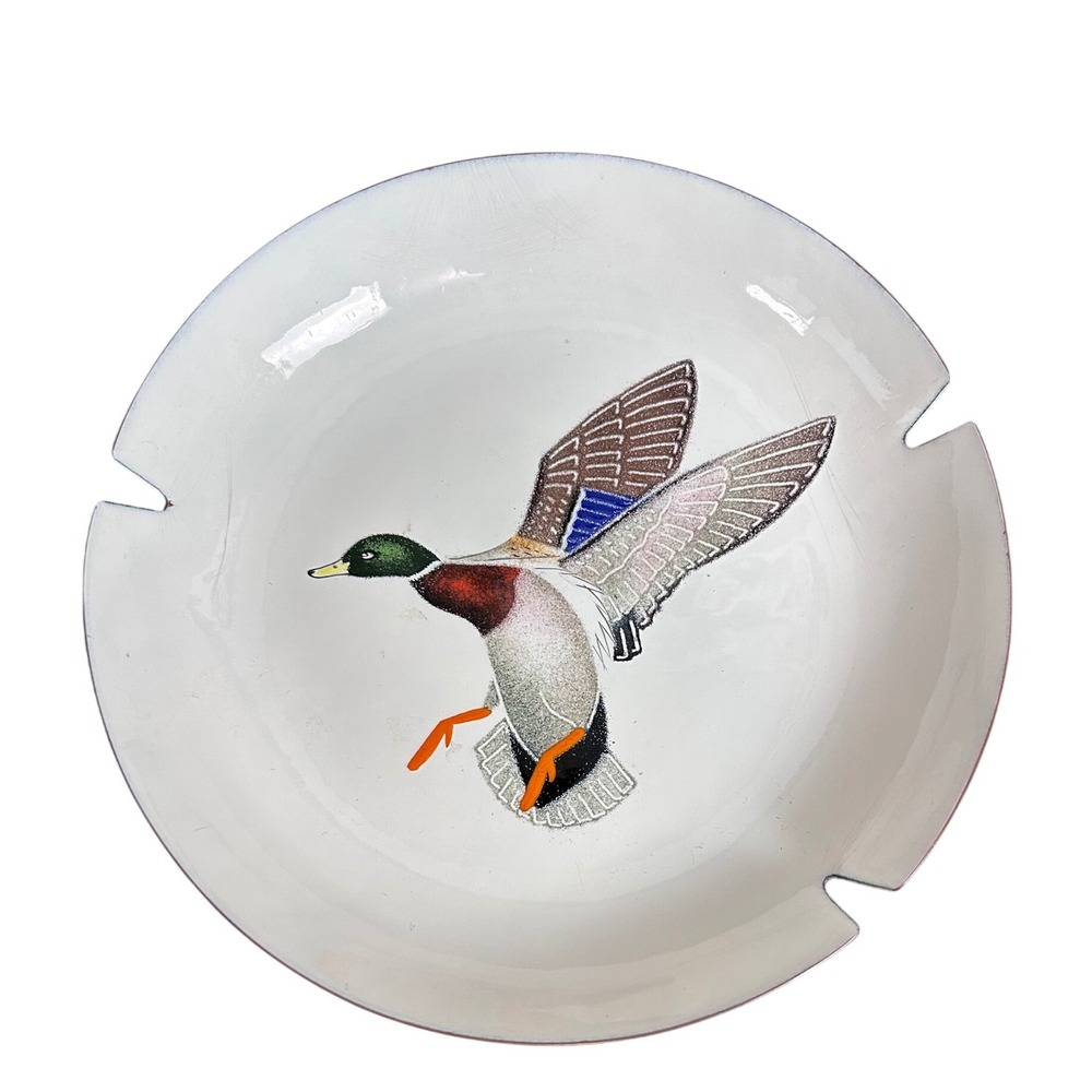 Vintage Enamel Ashtray Mallard Duck Flying Saks Fifth Avenue Collectible 8.25"